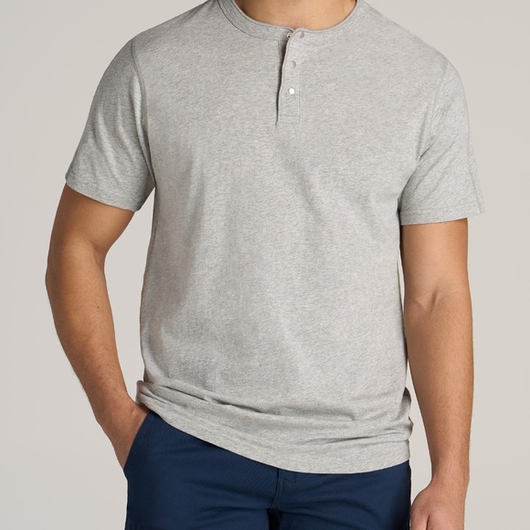American Tall LJ&S REGULAR-FIT Jersey Henley Tee for Tall Men in Heathered Grey - Picture 1 of 3